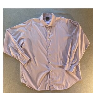 David Donahue Mens Lavender Micro Check Dress Shirt 17.25 36/37 Cot Button Down